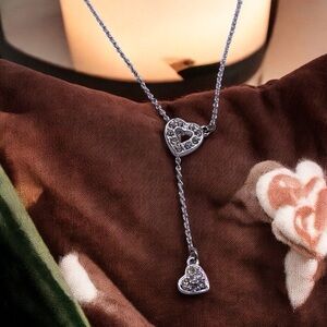 Silver Floating Heart Drop Pendant Necklace